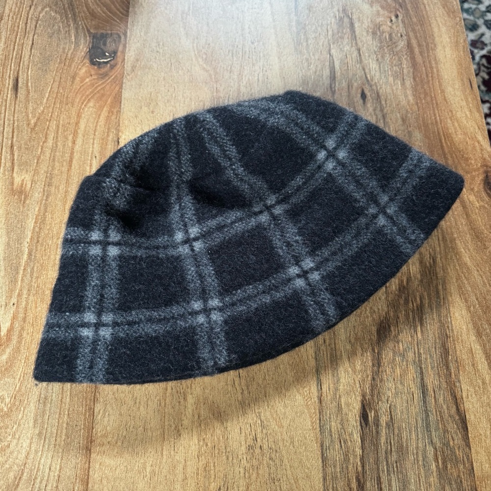 Plaid Wool Bucket Hat - Black and Gray